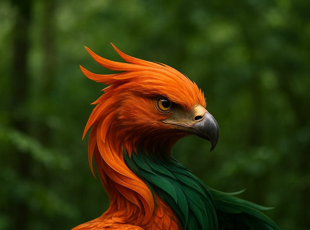 A phoenix with orange and green plumage, the Zyleno emblem